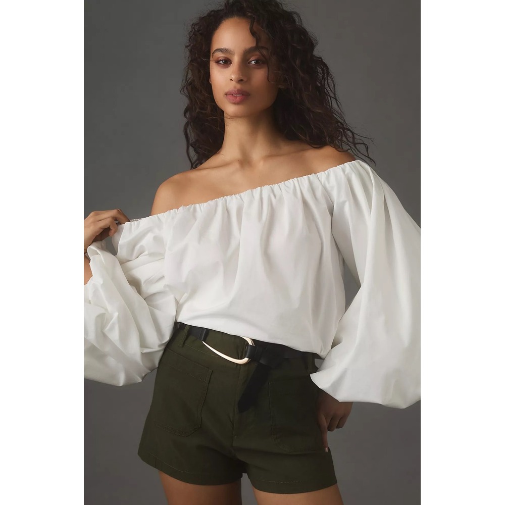 Anthropologie Maeve Colette High Rise Linen Blend Shorts Size 29 Green Summer